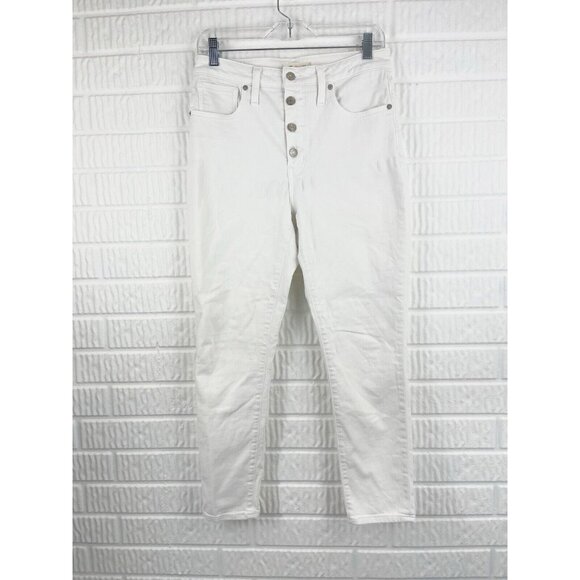 Madewell Jeans Size 28 Curvy High Rise Skinny Crop Pure White Exposed Button Fly - Picture 3 of 13